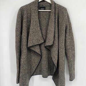 ZARA KNIT HOUNDS TOOTH PONCHO SHAWL OPEN FRONT CARDIGAN WOOL BLEND SIZE MEDIUM